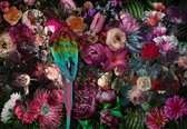 Glasschilderij - bloemen en papegaai - 120x80 cm - Wanddecoratie