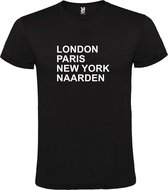 Zwart t-shirt met " London, Paris , New York, Naarden " print Wit size S