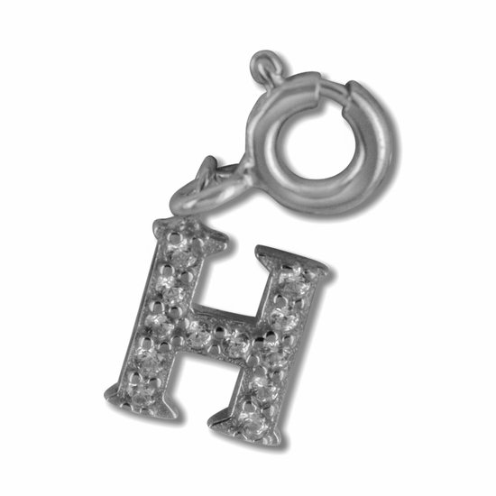 Silventi 9SIL-22000 Zilveren Letterhanger - Zirkonia - Letter - H - 7 x 6,5 mm - Veerring - Rhodium - Zilver