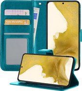 Hoesje Geschikt voor Samsung S22 Hoesje Book Case Hoes Wallet Cover - Hoes Geschikt voor Samsung Galaxy S22 Hoesje Bookcase Hoes - Turquoise