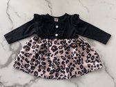 Baby meisjes jurkje zwart met luipaard print, verkrijgbaar in de maten 68 t/m 86