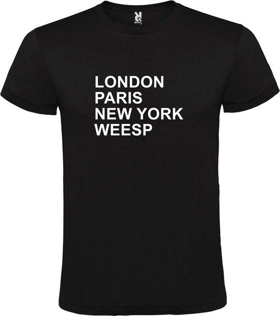 Zwart t-shirt met " London, Paris , New York, Weesp " print Wit size XXXXL