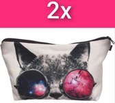 Kattenhebbedingen - 2x Cosmetica tasje - 2x Etui - Kat - Poes - Cool cat