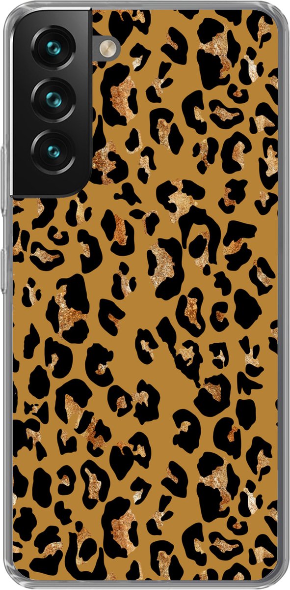 Telefoonhoesje Geschikt voor Samsung Galaxy S22 hoesje - Panterprint - Geel - Goud - Siliconen Telefoonhoesje Telefoonhoesje
