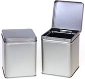 Luxe - Theeblik - Zilver - Vierkant - Met scharnierdeksel - Theeblik 100 gram