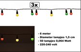 3x Verlichting rood/geel/groen 50 lampjes (15mm)6 meter - Carnaval thema feest festival Verlichting