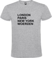 Grijs t-shirt met " London, Paris , New York, Woerden " print Zwart size S