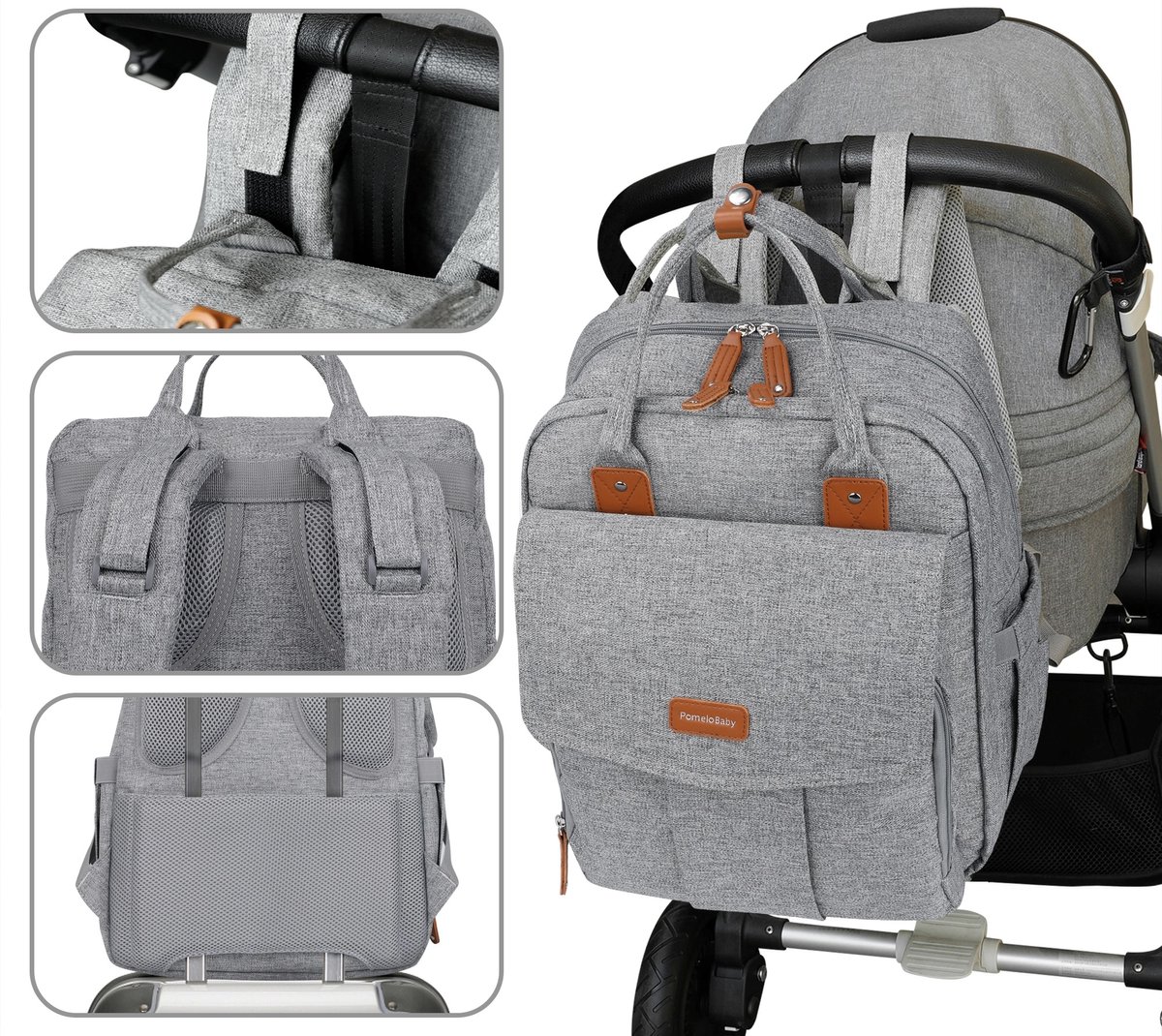 Pomelo Luiertas Rugzak Aankleedkussen Ultieme organisatie Grijs