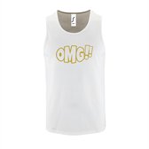 Witte Tanktop sportshirt met "OMG!' (O my God)" Print Goud Size M
