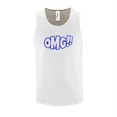Witte Tanktop sportshirt met "OMG!' (O my God)" Print Blauw Size XXL