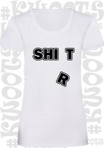SHIT SHIRT dames shirt - Wit - Maat M - korte mouwen - grappige teksten - leuke shirtjes - humor - quotes - kwoots - kado - cadeau