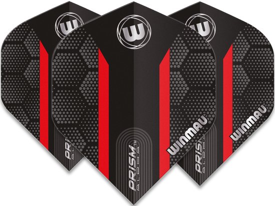 WINMAU - Prism Alpha Hexagon Zwart en Rood Dartvluchten - 1 set per pakket (3 vluchten in totaal)