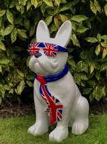 Franse buldog 80 cm - hond - dog - United Kingdkom - zonnebril - polyester - polyresin - polystone - hoogkwalitatieve kunststof - decoratiefiguur - interieur - accessoire - voor binnen - cadeau - geschenk - tuinfiguur - tuinbeeld