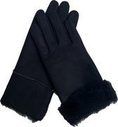 Dames Handschoenen -  Leren Suede Handschoenen - Hoge kwaliteit % 100 Schapenleer - Winter - Extra warm - Zwart - Maat S