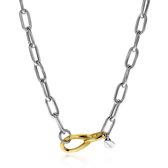 ZINZI zilveren luxe collier met brede paperclip schakel bicolor 45cm ZIC2106