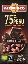 2 x-Chocolade reep-100% Vegan-Fairtrade-75% Puur