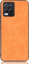 Mobigear Hoesje geschikt voor Realme 8 Pro Telefoonhoesje | Mobigear Stitch Backcover | 8 Pro Case | Back Cover - Oranje