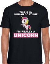 Human costume really unicorn verkleed t-shirt / outfit zwart voor heren - Eenhoorn carnaval / feest shirt kleding / kostuum S