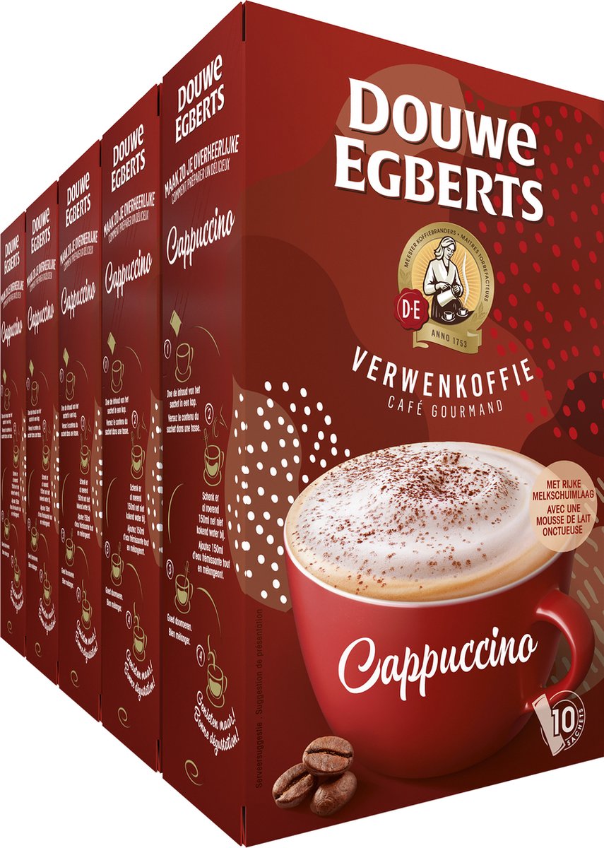 Douwe Egberts Verwenkoffie Cappuccino Oploskoffie - 5 x 10 zakjes - Douwe Egberts