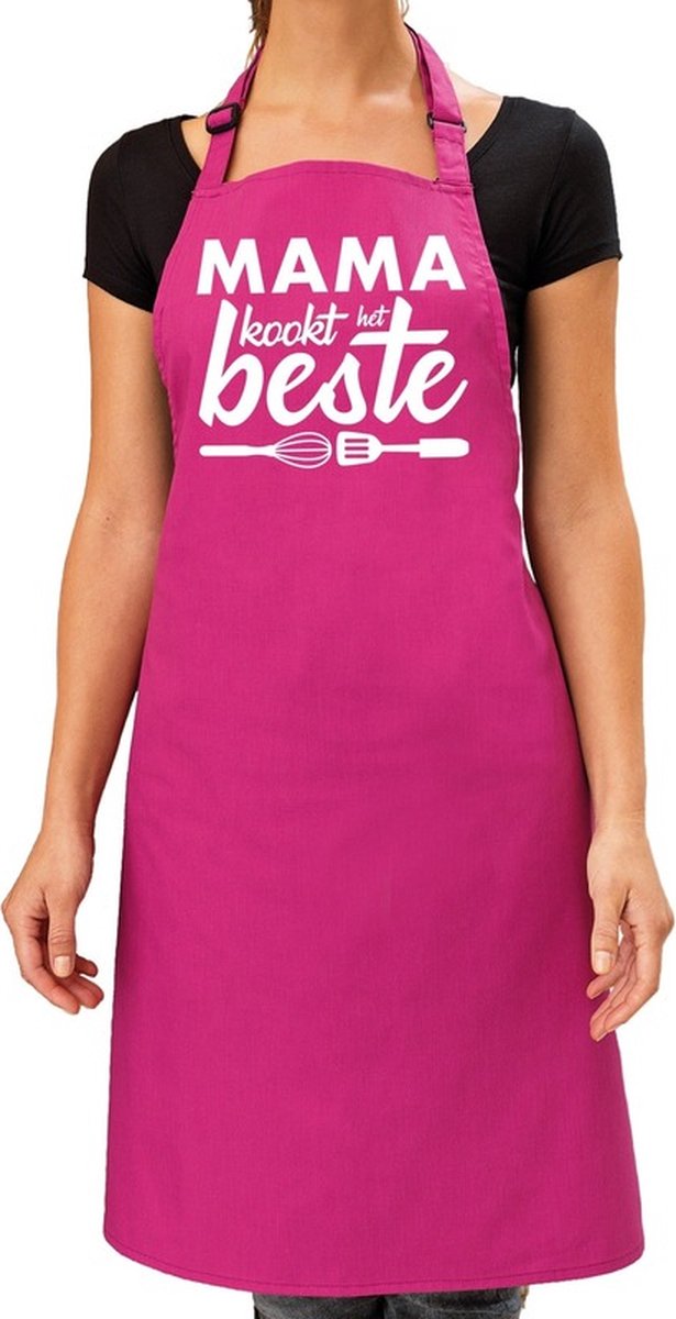 Mama kookt het beste keukenschort roze voor dames - Moederdag - bbq schort