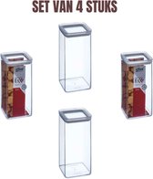 Set 4 stuks Air seal luchtdichte voorraadpotten C 1.5 liter (10 x 10 x 20,5 cm)