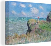 Canvas Schilderij Wandeling op de klif in Pourville - Schilderij van Claude Monet - 120x90 cm - Wanddecoratie