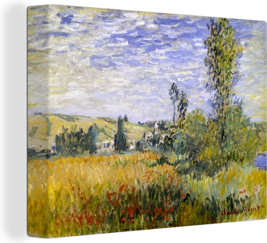 Canvas Schilderij Landschap bij Vetheuil - Schilderij van Claude Monet - 120x90 cm - Wanddecoratie