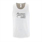 Witte Tanktop sportshirt met "Awesome sinds 1982" Print Zilver Size XL