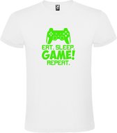 Wit t-shirt met tekst 'EAT SLEEP GAME REPEAT' print Groen size XS