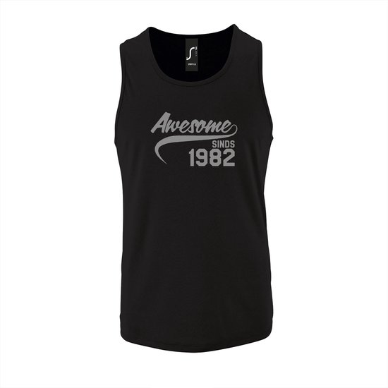 Zwarte Tanktop sportshirt met "Awesome sinds 1982" Print Zilver Size M