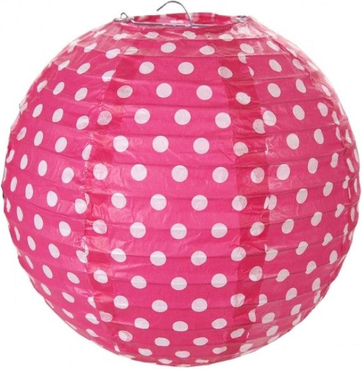 Papieren lampion 20cm roze met witte stippen, 2 stuks