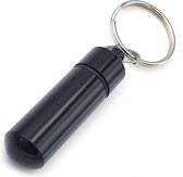 Sleutelhanger safe met spat-waterdicht XL aluminium kokertje buisje voor bijvoorbeeld adres of pillen - zwart