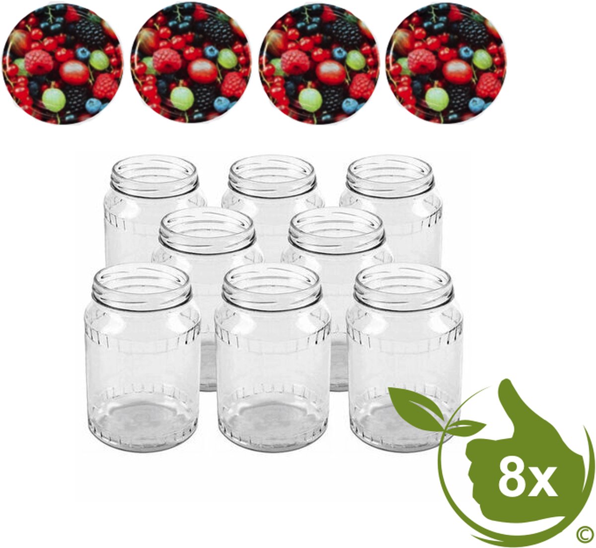 Glazenpotten - glazen pot - inmaak 700 ml met twist-off deksel bessen 8 stuks