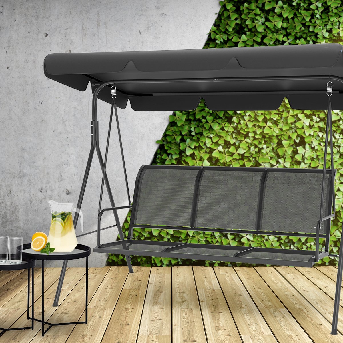 LifeGoods Schommelbank - 3-zits - tot 250KG - Kantelbaar Dak - UV-bestendig Zonnescherm - 172x104x162cm - Grijs — afbeelding 6