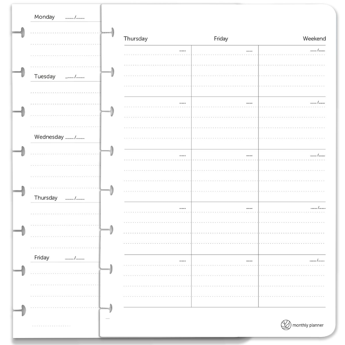 GreenBook - Agenda pagina pakket - A5 - Uitwisbaar Notitieboek - Herbruikbaar Notitieboek