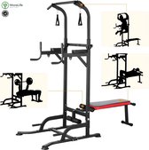 MoreLife – Pull-up Station – Fitness Station Inclusief Halsterbank - Krachttraining – Krachttoren – Antislip Armsteun – Dip Station – Hoge stabiliteit – Optimale Ondersteuning – Fitness Bande