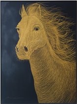 Fine Asianliving Olieverf Schilderij 100% Handgegraveerd 3D met Reliëf Effect en Zwarte Omlijsting 90x120cm Paard