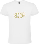 Wit t-shirt met tekst 'OMG!' (O my God) print Goud  size 3XL
