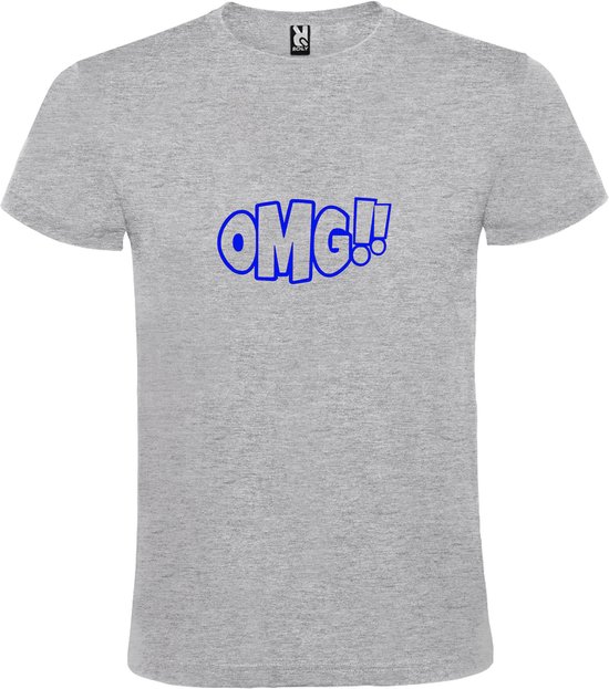 Grijs t-shirt met tekst 'OMG!' (O my God) print Blauw  size S