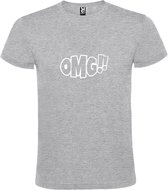 Grijs t-shirt met tekst 'OMG!' (O my God) print Wit  size 3XL