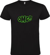 Zwart t-shirt met tekst 'OMG!' (O my God) print Groen  size 5XL