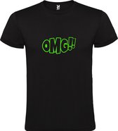 Zwart t-shirt met tekst 'OMG!' (O my God) print Groen size XS