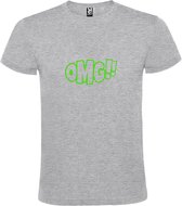 Grijs t-shirt met tekst 'OMG!' (O my God) print Groen  size XL