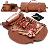 Travel Barman Kit met tas | 17-delige koperen staafgereedschapset & draagbare bartas met schouderriem voor gemakkelijk dragen en opbergen | Beste roségouden reisstaafset voor het m