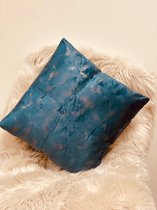Sierkussen - Mandisa Textiel - Blauw En Goud - 45 Cm X 45 Cm