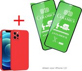 Nieuw Ontwerp Siliconen cover voor iPhone 13 extra camera bescherming + 2x screenprotector - iPhone 13 case Rood - iPhone 13 hoesje Rood