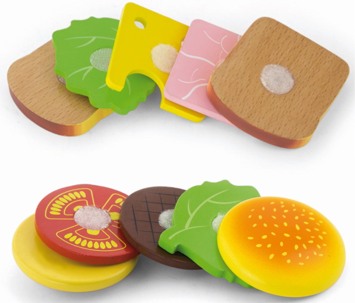 New Classic Toys Viga Toys - Speelgoedeten en -drinken - Sandwich en Hamburget Set — afbeelding 12