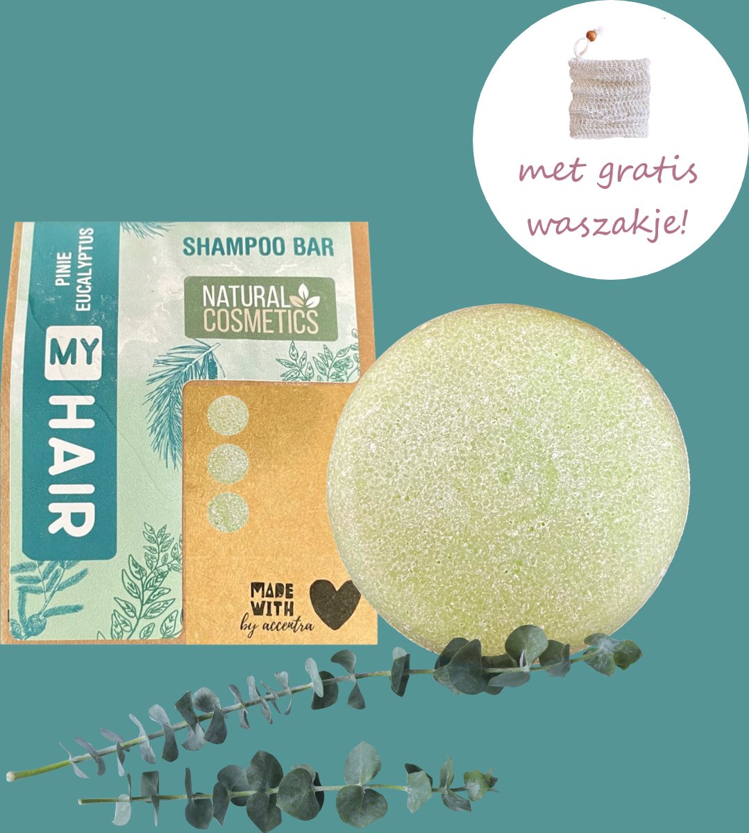 green-goose® Shampoo Bar | Denne Eucalyptus | Met gratis Hennep Biokatoen Zeepzakje