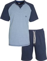 MEQ Heren Shortama - Pyjama Set - 100% Katoen - Blauw - Maat M