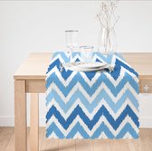 De Groen Home Bedrukt Velvet textiel Tafelloper - Blauwe Zigzag - Runner 45x135 - Tafel decoratie woonkamer